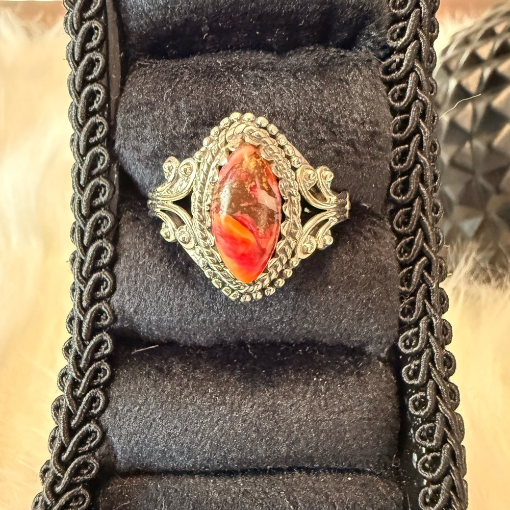 C2 Handcrafted Spiny Oyster Gemstone Ring set in 92.5% Silver Setting